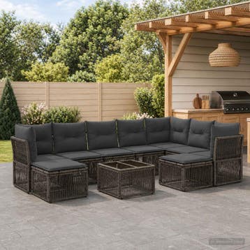vidaXL Tuinbank Set 10 st Grijs poly rattan, Verzenden, Nieuw