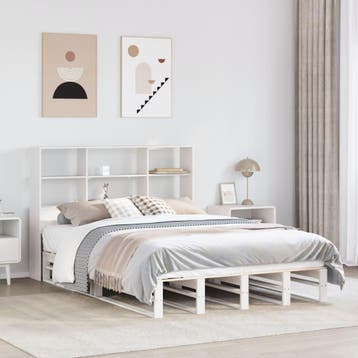 vidaXL Bed met boekenkast zonder matras massief hout wit, Verzenden