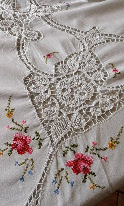 Nappe (13) - 240 cm - 155 cm - Point de croix, Antiquités & Art, Tapis & Textile