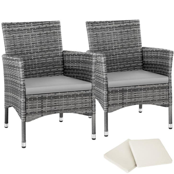 tectake 2 Wicker tuinstoelen met 4 kussenhoezen - grijs/lich, Tuin en Terras, Tuinsets en Loungesets, Verzenden