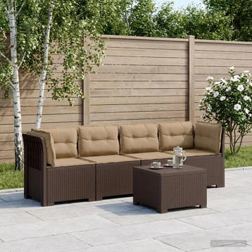 vidaXL 4-Zits Tuin Sofa met Kussens Rieten Look PP Bruin, Verzenden, Nieuw