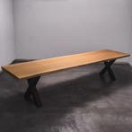 Boomstamtafel, Eettafel 300x105 massief hardhout, metaalpoot, Huis en Inrichting, Tafels | Eettafels, Overige houtsoorten, Robuust Modern