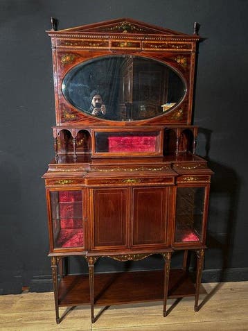 Credenza - Hout, Glas - Engelse dressoir, Antiek en Kunst