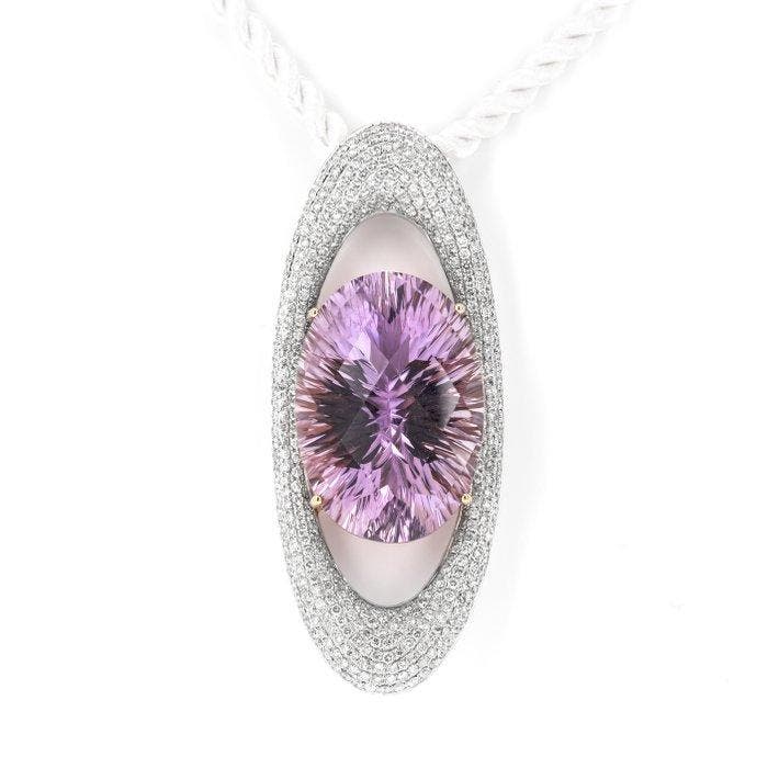 Hanger - 18 karaat Witgoud - 49.10ct. tw. Quartz - Diamant -, Handtassen en Accessoires, Antieke sieraden