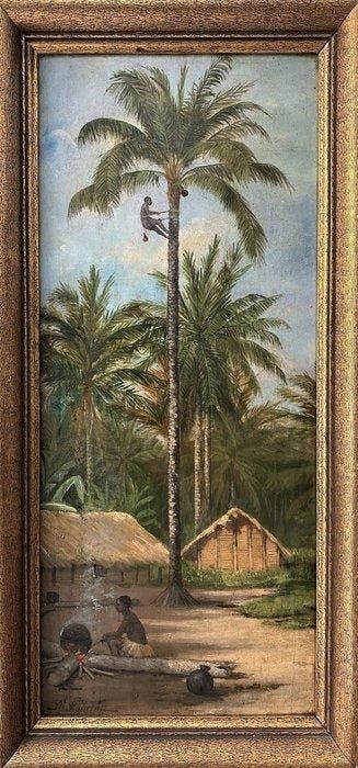 Dr Laurent (XIX) - La récolte du malafou, 1893, Antiquités & Art, Art | Peinture | Classique