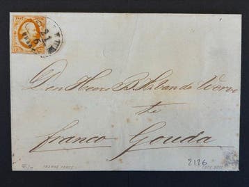 Nederland 1852 - 15 cent met Dokkum A halfrond op cover, Gestempeld
