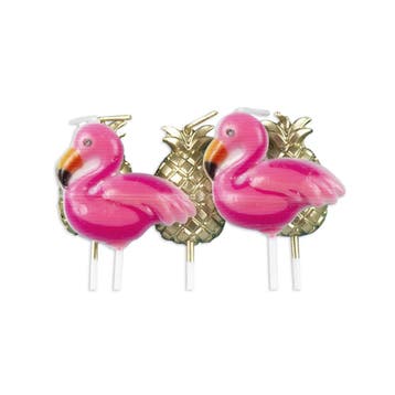 Hawaii Kaarsenset Flamingo 7cm 5 delig, Verzenden, Nieuw