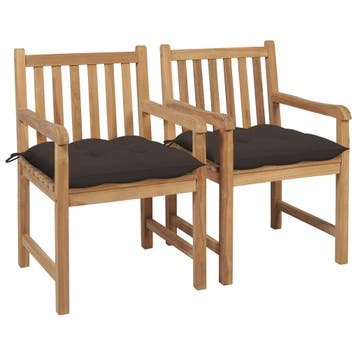 vidaXL Tuinstoelen 2 st met taupe kussens massief teakhout, Verzenden, Nieuw