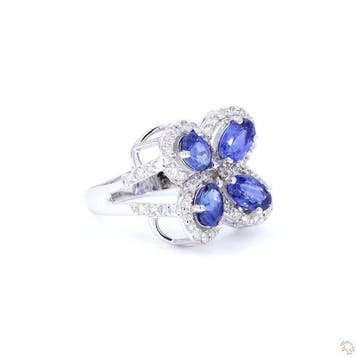 Ring - 14 karaat Witgoud - 3.20ct. tw. Saffier - Diamant, Nieuw