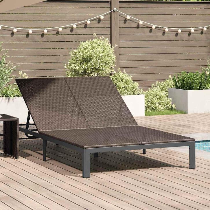 vidaXL Ligstoel Bruin 206 x 115 x 75 cm poly rattan, Jardin & Terrasse, Chaises longues, Envoi