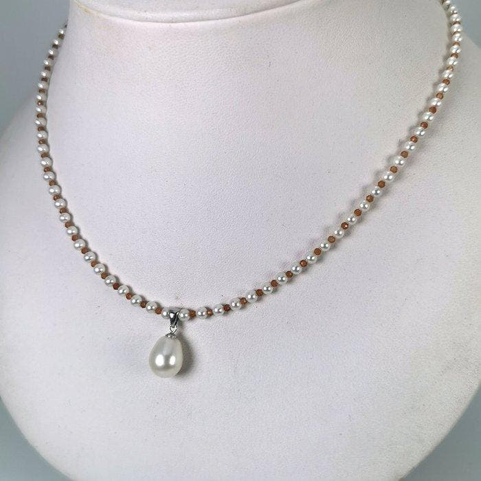 Halsketting Zilver Parel - Parel - Akoya-SSP Ø9x11,5MM Stone, Bijoux, Sacs & Beauté, Colliers