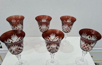 Verre à eau (6) - Cristal - Cristal de Bohême brun, Antiquités & Art