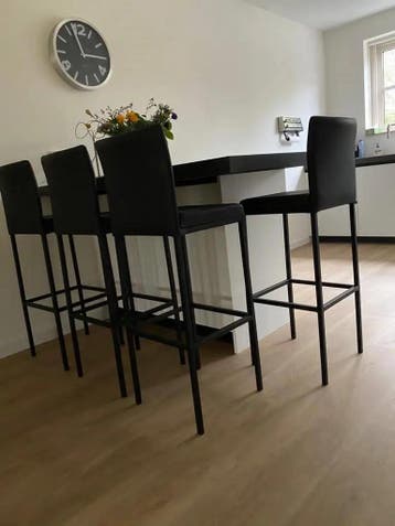 Set van 4 leren barkrukken - zwart leer, 1 kruk, Ophalen of Verzenden, Nieuw