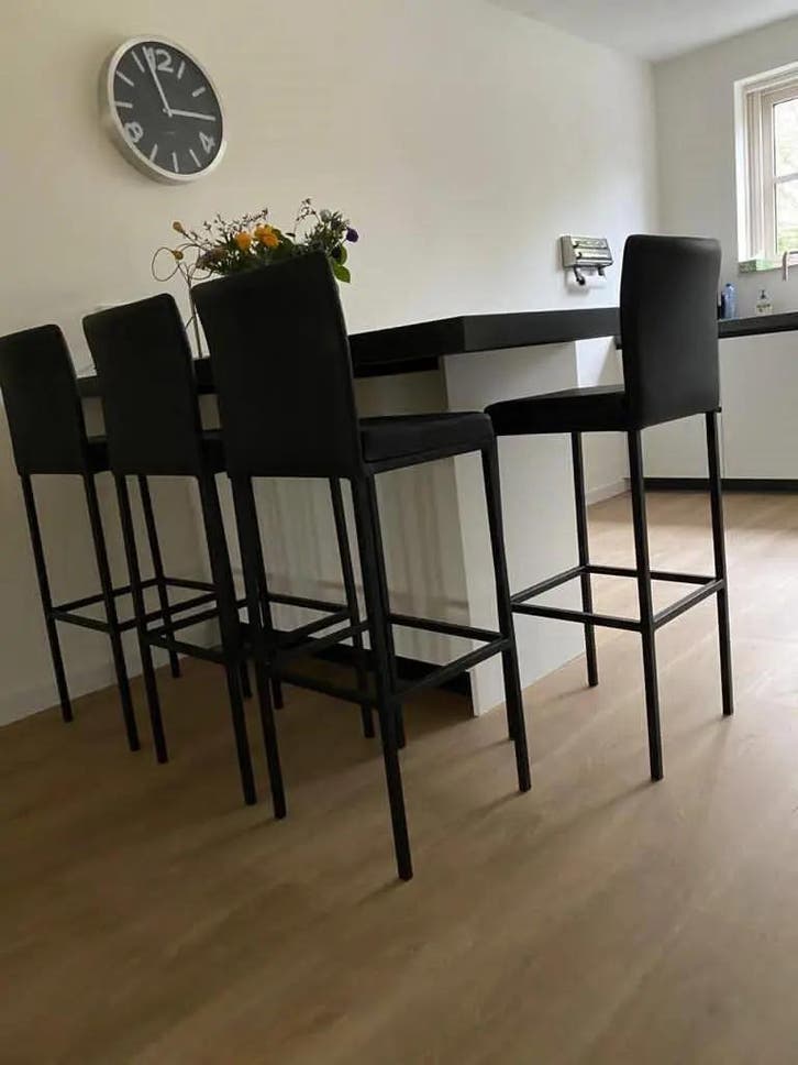 Set van 4 leren barkrukken - zwart leer, Huis en Inrichting, Barkrukken, Nieuw, 1 kruk, Ophalen of Verzenden