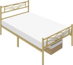 2dekans | Yaheetech Bedframe 90 × 190 cm – Goud Metaal –, Huis en Inrichting, Ophalen of Verzenden, Nieuw