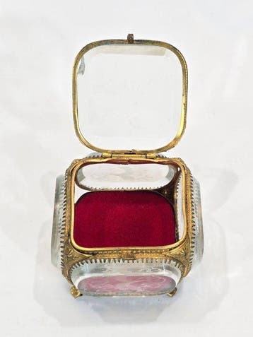 Sieradendoos - Messing, Glas - Louis XV - Rode Fluweel