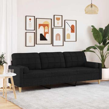 vidaXL 3-zitsbank / zetel met sierkussens 210 cm stof zwart, Huis en Inrichting, Verzenden, Nieuw