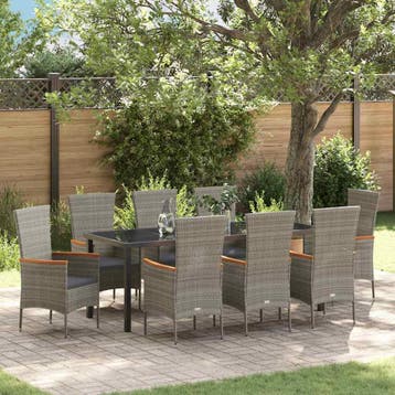 vidaXL Tuin Eettafel Set 9 st Grijs Gepoedercoat staal, Verzenden, Nieuw