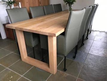 Set van 6 grijze leren eetkamerstoelen - met wieltjes en, Huis en Inrichting, Stoelen, Ophalen of Verzenden, Nieuw, Eén
