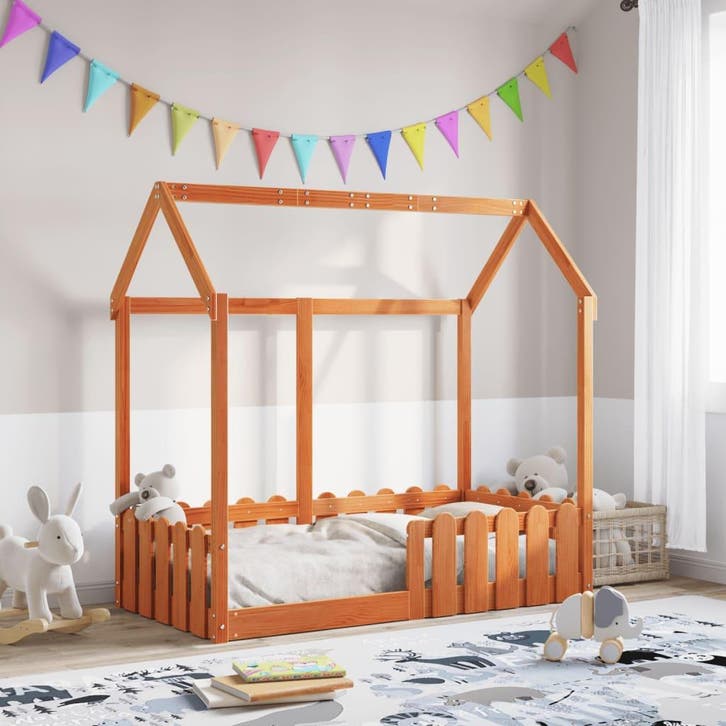 vidaXL Bedhuis wasbruin massief grenenhout 70x140 cm, Huis en Inrichting, Slaapkamer | Bedden, Nieuw, Verzenden
