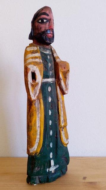 Folk Art Carved & Polychrome Wood Sacred Statue - Santo -, Antiek en Kunst