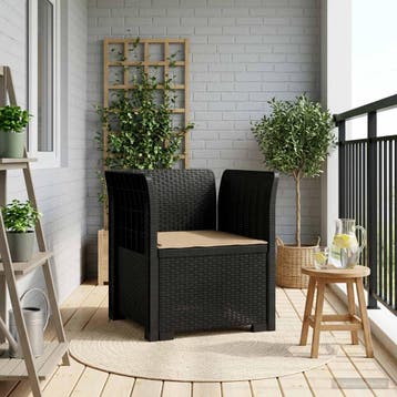 vidaXL Eén-zits Fauteuil met Kussen Rieten Look PP Antraciet, Verzenden, Nieuw