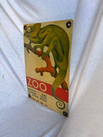 London Zoo Route 74 – Emaille Reclamebord met Kameleon -