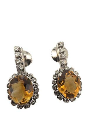 Boucles doreilles - 19,2 carats Or blanc Citrine - diamants