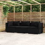 vidaXL Driezitsbank met kussens poly rattan zwart, Verzenden, Nieuw