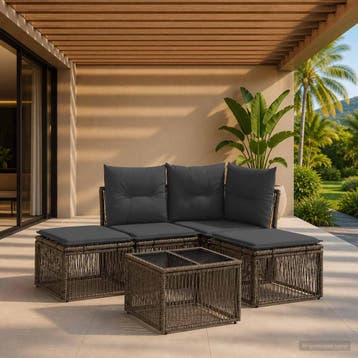 vidaXL Tuinbank Set 5 st Grijs poly rattan, Verzenden, Nieuw