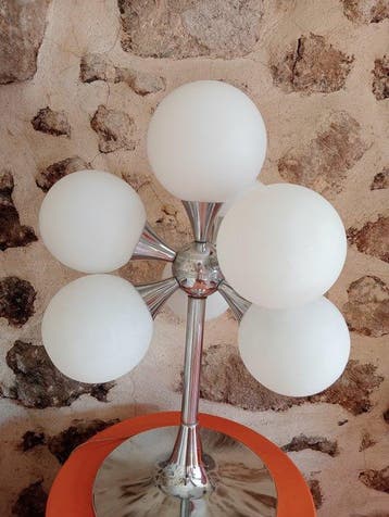 Lampe de table - Opaline, Acier - Space Age Sputnik, Antiquités & Art, Antiquités | Éclairage