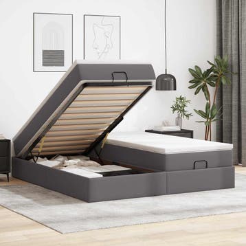 vidaXL Ottoman bed met matrassen 180x200cm kunstleer grijs, Verzenden