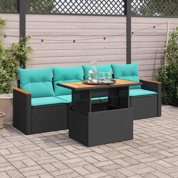 vidaXL 5-delige Loungeset met kussens poly rattan zwart, Verzenden, Loungeset