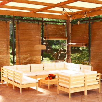 vidaXL 12-delige Loungeset met crèmekleurige kussens, Tuin en Terras, Verzenden, Nieuw, Loungeset
