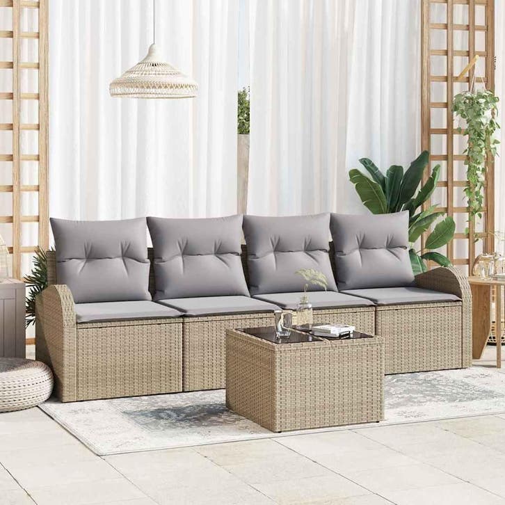 vidaXL Tuinbank Set met opslag 5 pcs Beige en Grijs poly, Tuin en Terras, Tuinsets en Loungesets, Nieuw, Verzenden