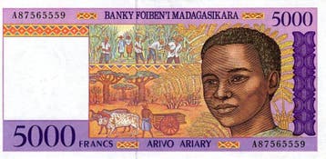 5 000 Francs Madagascar Madagaskar – Pick 78 b – 5000 Fr, Verzenden