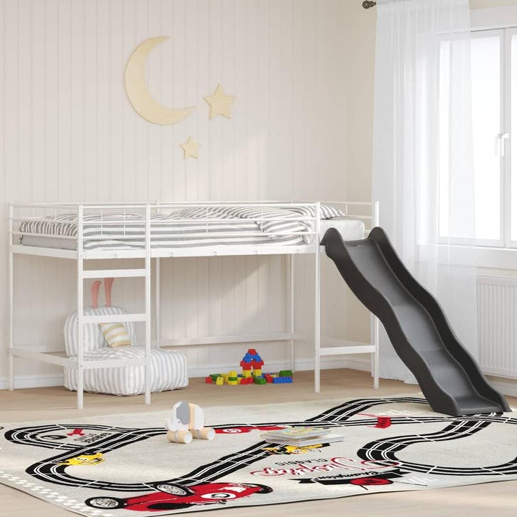 vidaXL Kinderen Loft Bed Frame met Glijbaan Wit en Antraciet, Huis en Inrichting, Slaapkamer | Bedden, Nieuw, Verzenden