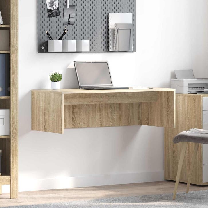vidaXL Aan de muur bevestigd bureau Sonoma Eik Bewerkt hout, Huis en Inrichting, Bureaus, Nieuw, Verzenden