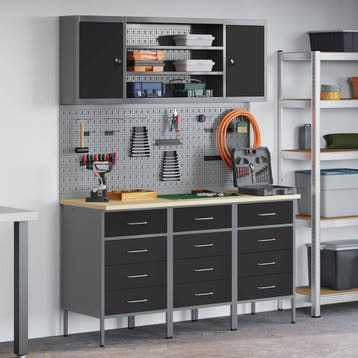 vidaXL Werk Cabinet met lade 7 st Zwart Engineered hout en, Verzenden, Nieuw