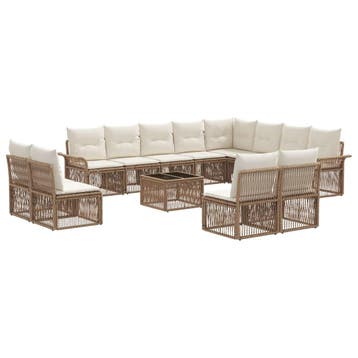 vidaXL Tuinbank Set 13 pcs Beige poly rattan, Verzenden, Nieuw