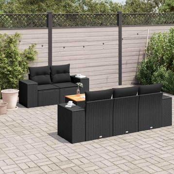 vidaXL 6-delige Loungeset met kussens poly rattan zwart, Verzenden, Loungeset