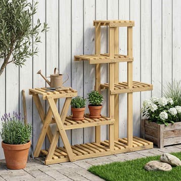 vidaXL Plantenstand Wit 95 x 25 x 101,5 cm Massief Acacia, Jardin & Terrasse, Bacs à fleurs & Jardinières, Verzenden