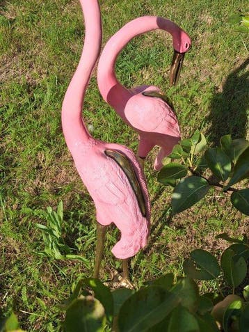 sculptuur, paar flamingos unikat - 100 cm - Brons, Emaille