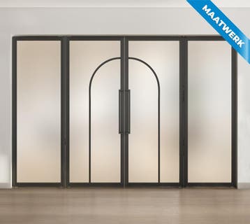 Dubbele stalen taatsdeur met glaspanelen Zwart 2 Vlaks rond, Doe-het-zelf en Bouw, Deuren en Vliegenramen, Nieuw, Metaal, Overige typen
