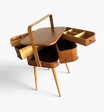 Boîte à couture - Bois - Table en bois de teck des années