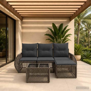 vidaXL Tuinbank Set 5 st Grijs en Donkergrijs poly rattan, Verzenden, Nieuw
