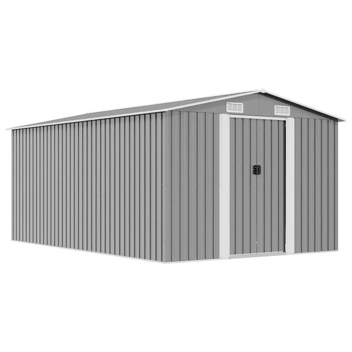 vidaXL Tuinschuur 257x392x181 cm metaal grijs, Tuin en Terras, Tuinhuizen, Nieuw, Verzenden