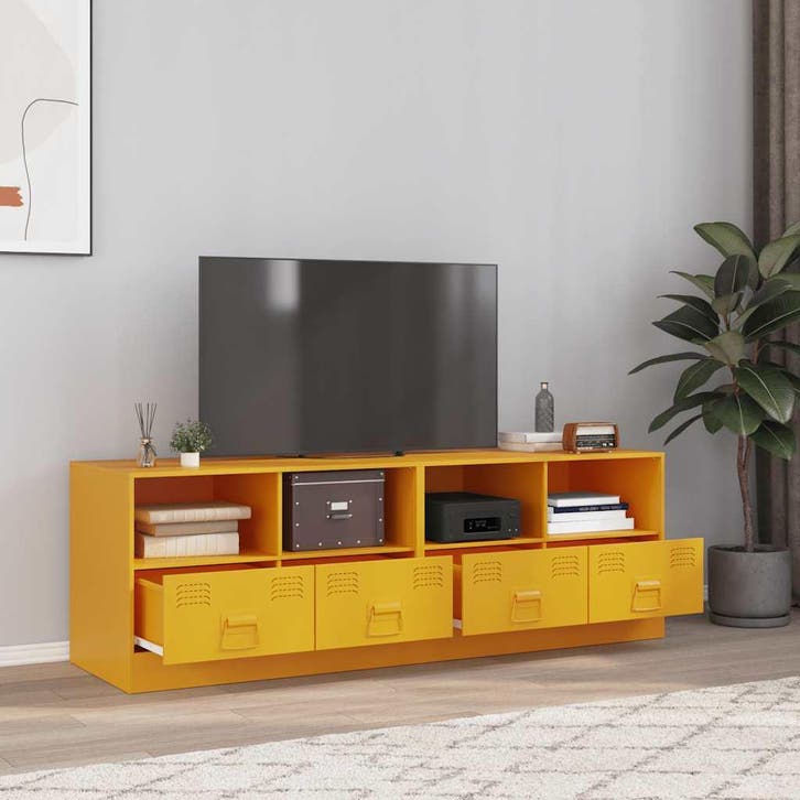 vidaXL Tv-meubelen 2 st 67x39x44 cm staal mosterdgeel, Huis en Inrichting, Kasten |Televisiemeubels, Nieuw, Verzenden