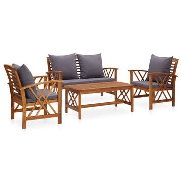 vidaXL 4-delige Loungeset met kussens massief acaciahout, Verzenden, Loungeset