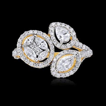 Ring - 18 karaat Geel goud - 1.55ct. tw. Diamant, Nieuw